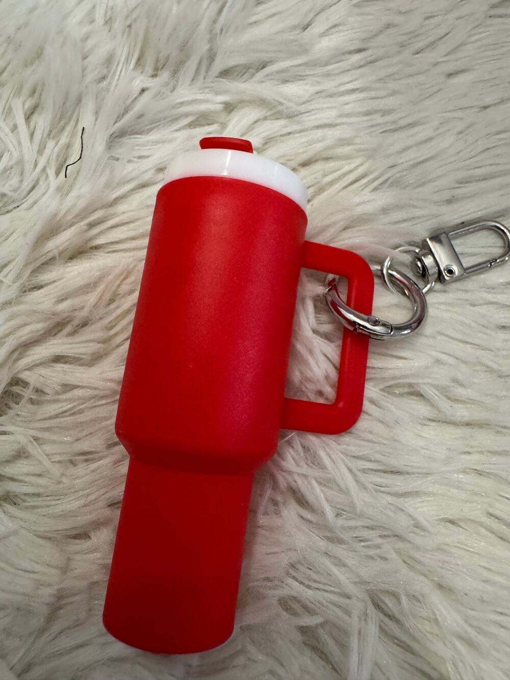 Red & white mini cup keychain with lip balm/ pills holder